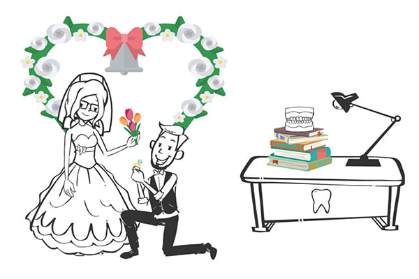 Doodle drawing of Charis and Don's wedding during dental school